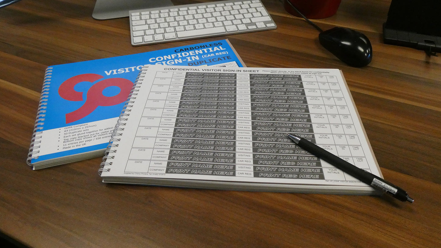 NCR Confidential Visitor Sign In (with Car Reg) Duplicate Wiro Book A4 GDPR