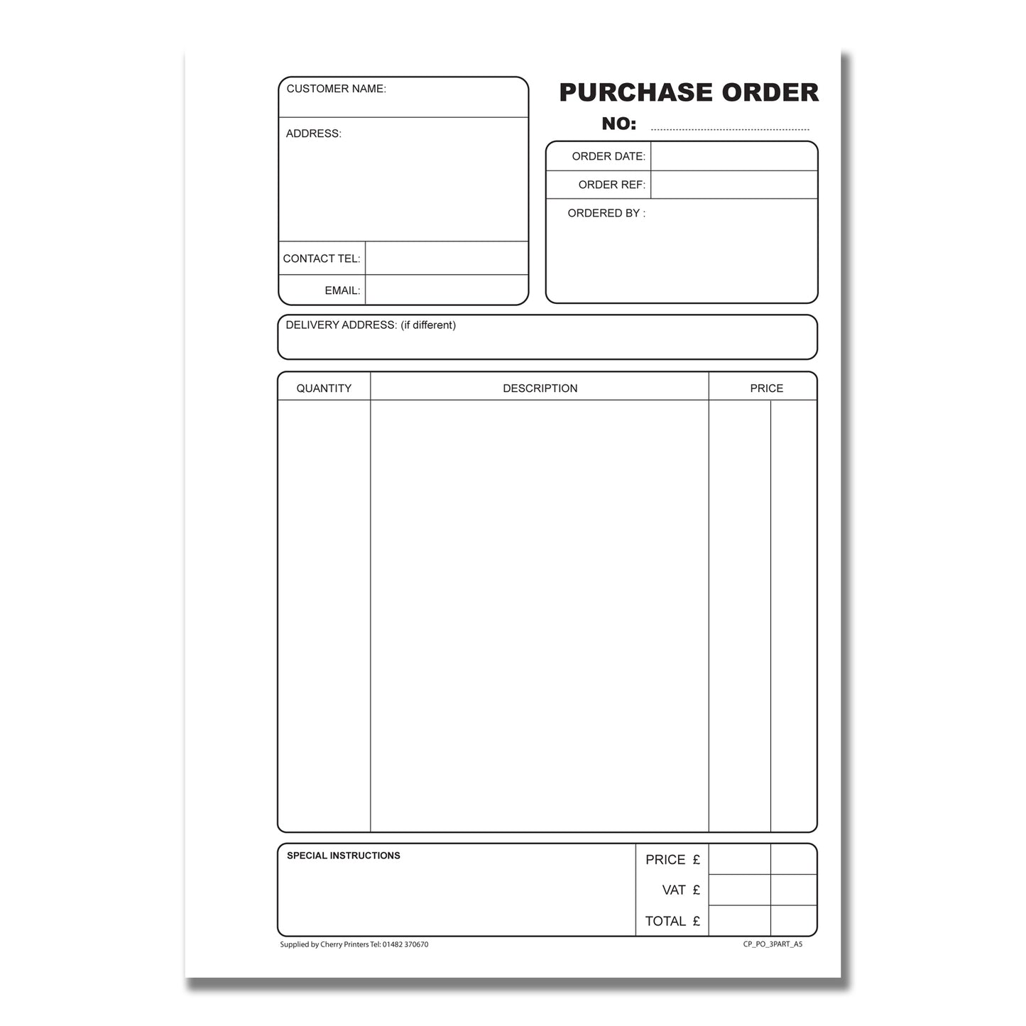 NCR Purchase Order Triplicate Book A5