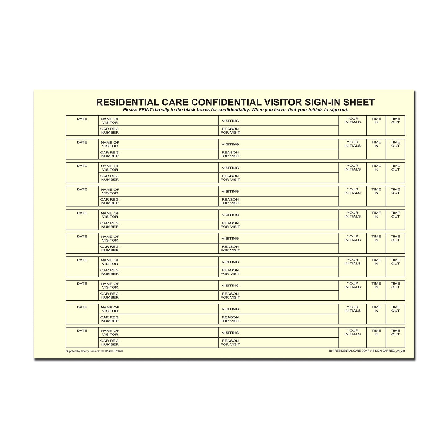 NCR Residential Care Confidential Visitor Sign in Duplicate Wiro Book A4 50 sets GDPR