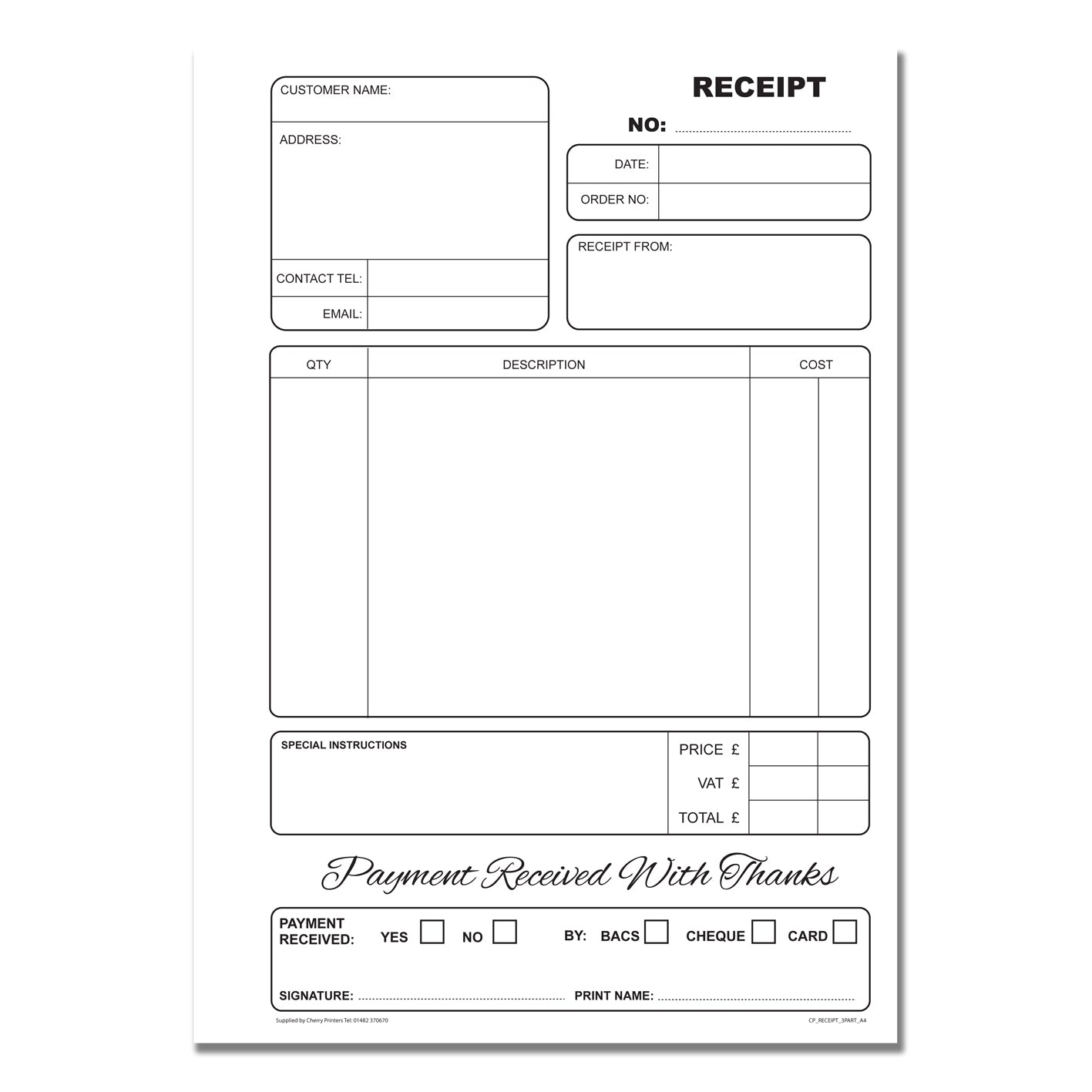 NCR Receipt Book A4 Triplicate