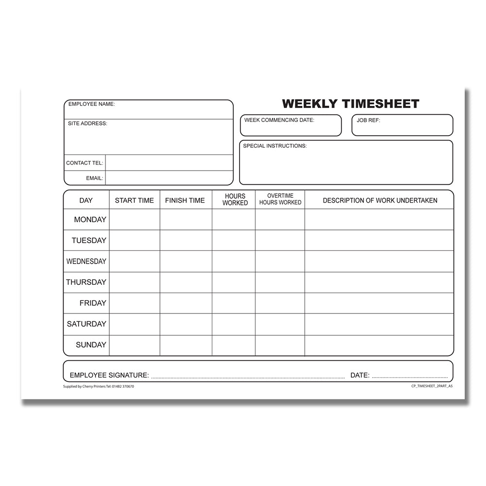 NCR Weekly Timesheet Book A4 Duplicate