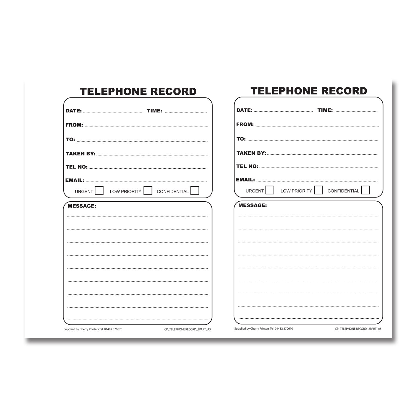 NCR Telephone Record Duplicate Book A5 50 sets 100 records