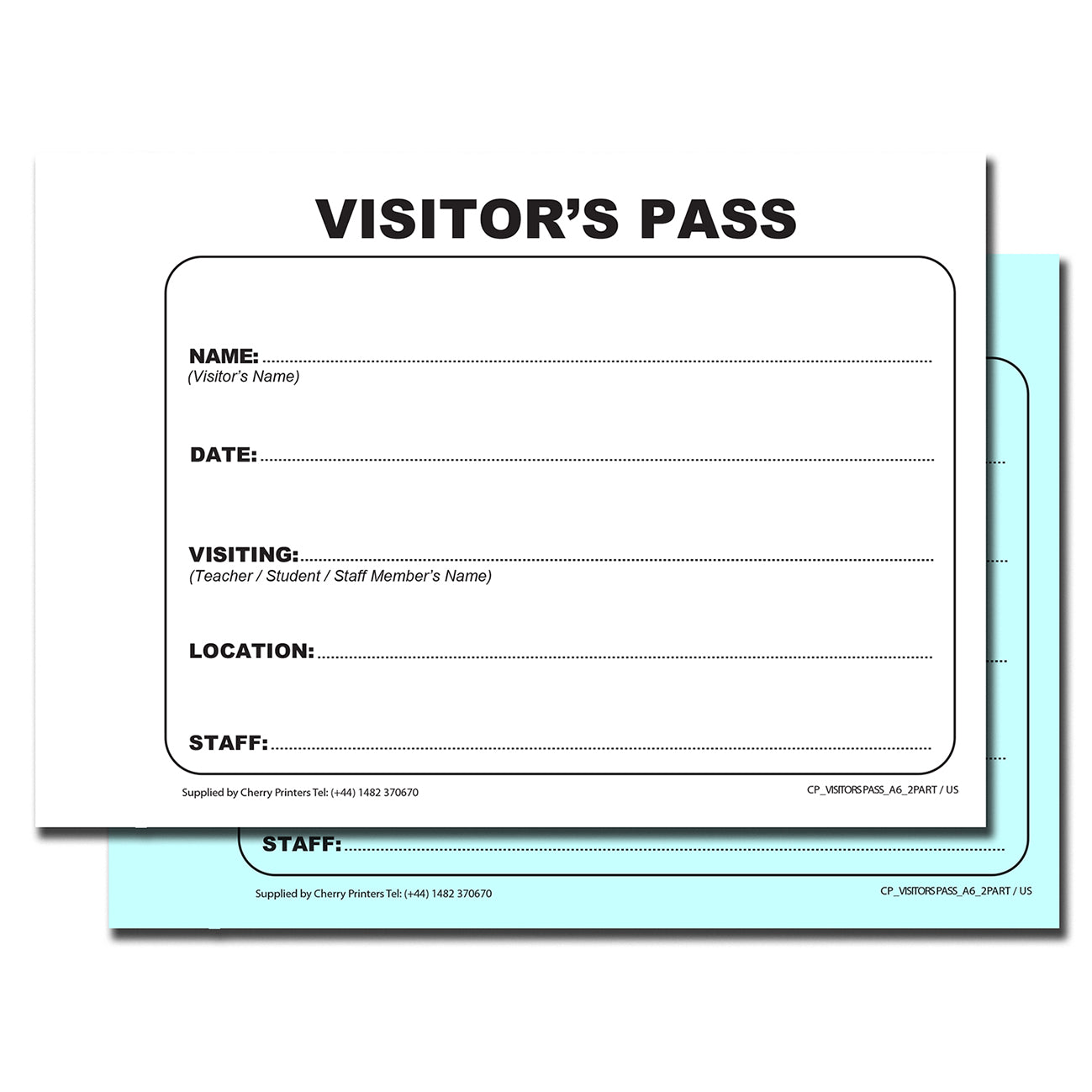 Visitor's Pass | Duplicate Book | 2 part | Carbonless | 50 Sets per book | A6 - 5.8" x 4.1" | BOX OF 80 BOOKS