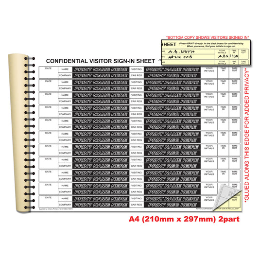 NCR Confidential Visitor Sign In (mit Car Reg) Duplicate Wiro Book A4 GDPR