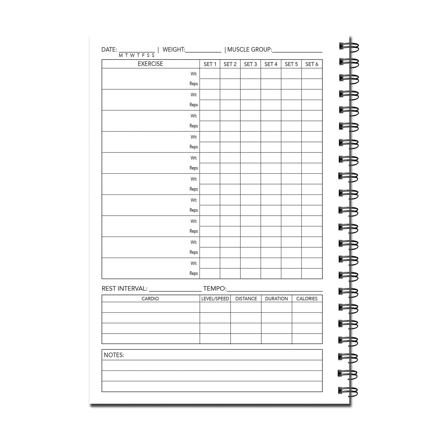 Weight Training & Workout Log Book | A5 (148mm x 210mm) | 52 double sided pages on 120gsm | Split Wirobound