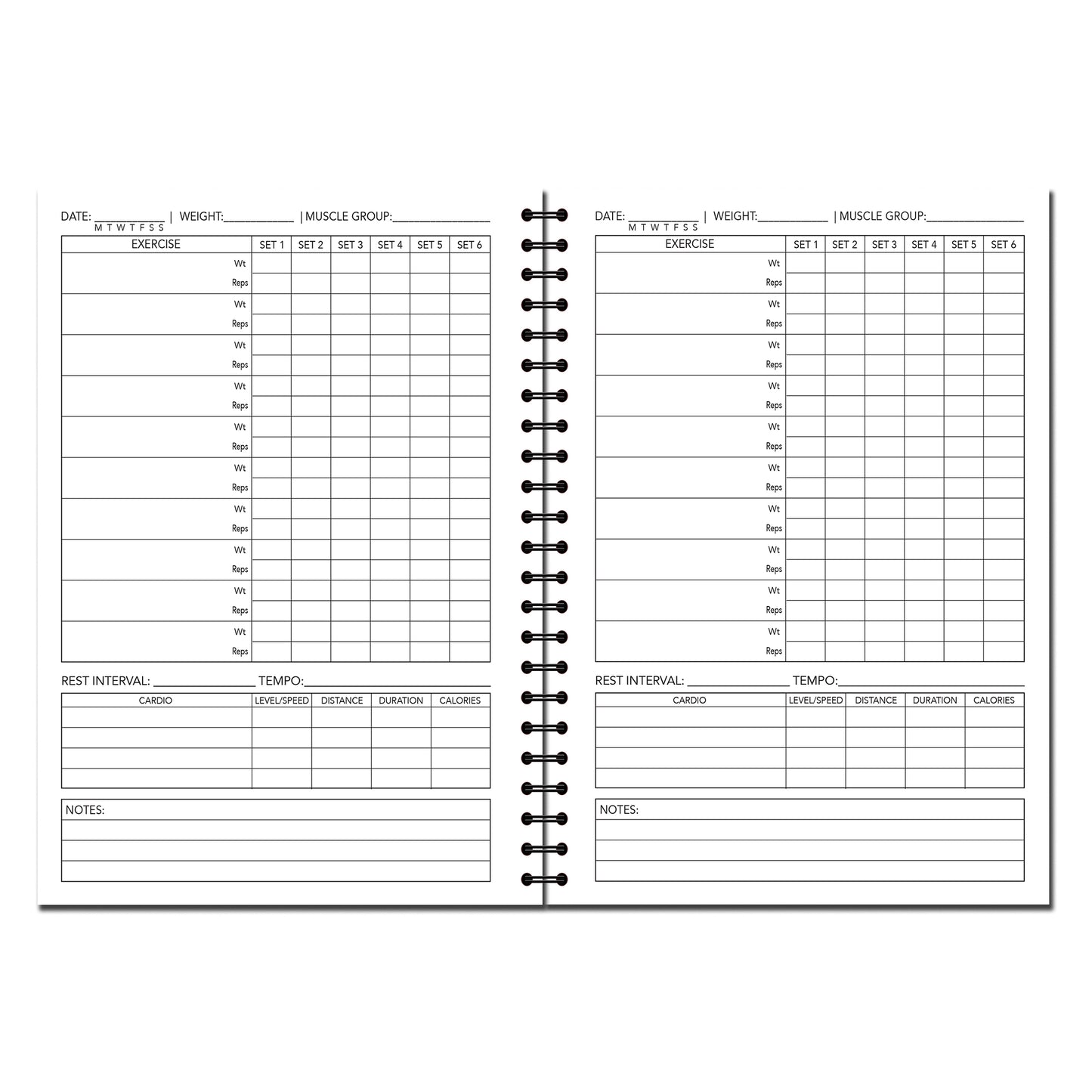 Weight Training & Workout Log Book | A5 (148mm x 210mm) | 52 double sided pages on 120gsm | Split Wirobound