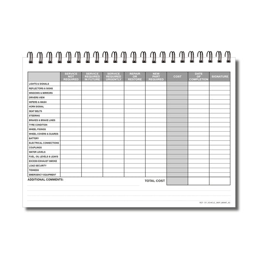 Vehicle Inspection Maintenance Log Book | 1 Year (52 Weeks) | A5 (148mm x 210mm) | 120gsm | Wirobound