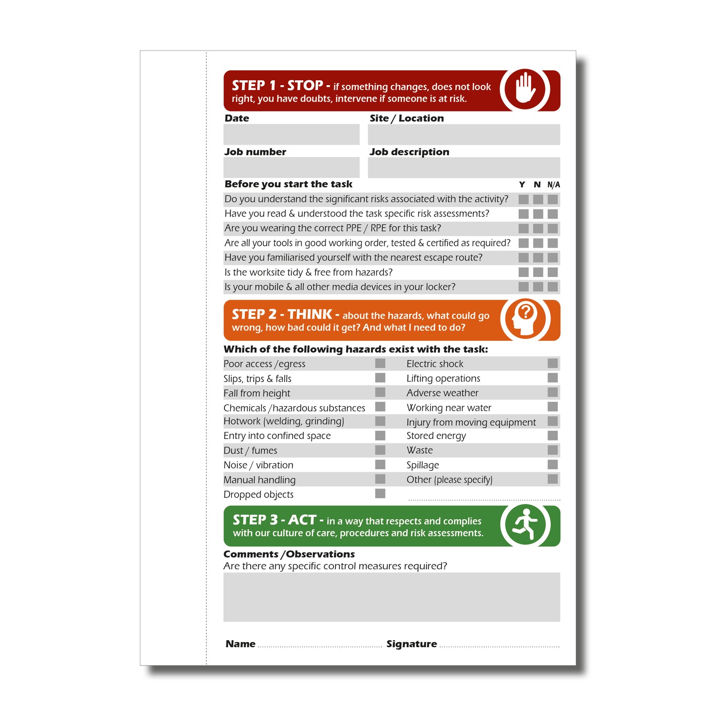 Point of Work Risk Report/Assessment Book | POWRA | A6 105mm x 148mm | 50 perforated pages | Wirobound