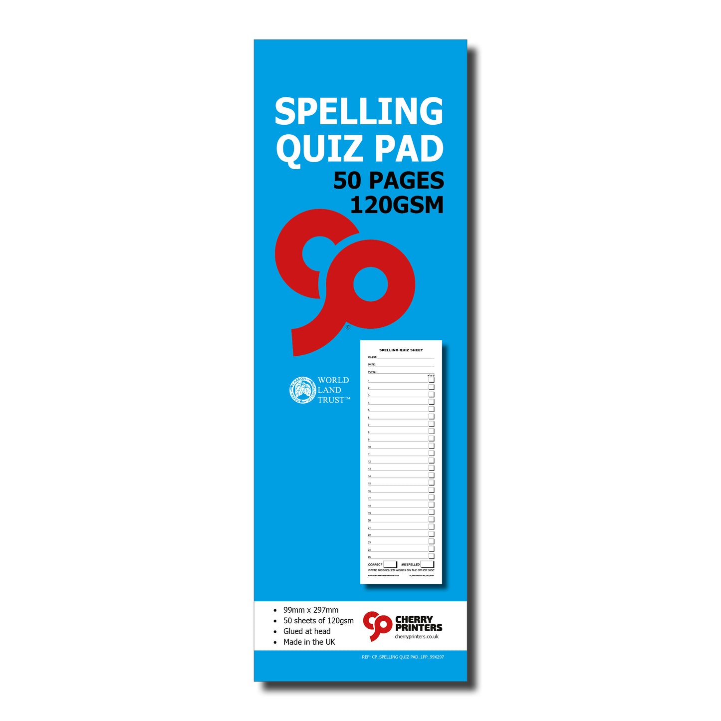 Spelling Quiz & Test Pad | 99 x 297mm | 50 Sheets | 120gsm