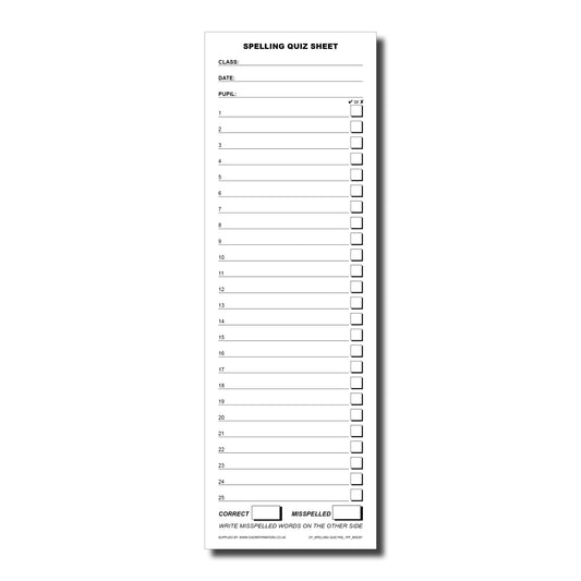 Spelling Quiz & Test Pad | 99 x 297mm | 50 Sheets | 120gsm