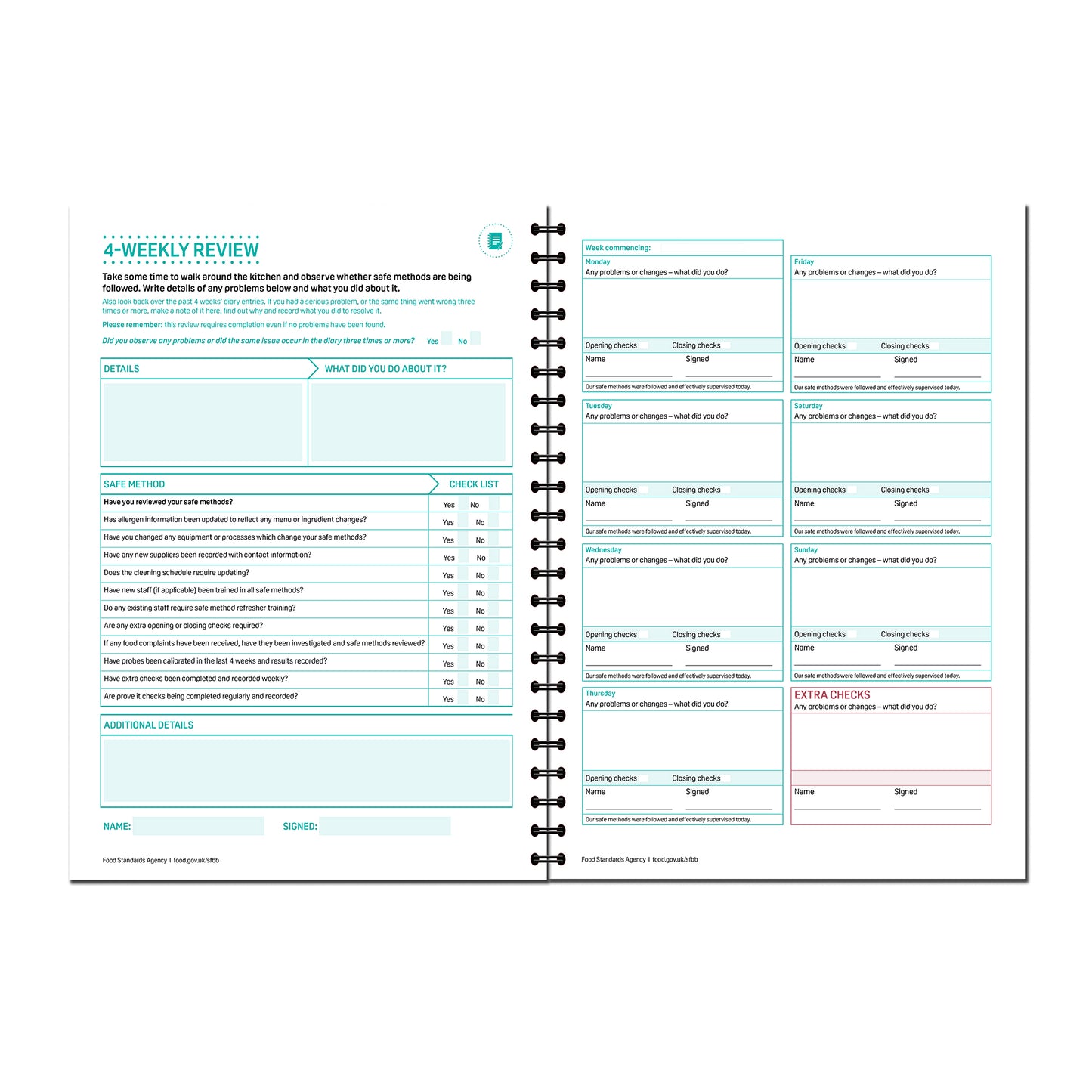 Safer Food Better Business For Caterers | 52 week Diary | BINDER REFILL | WIRO