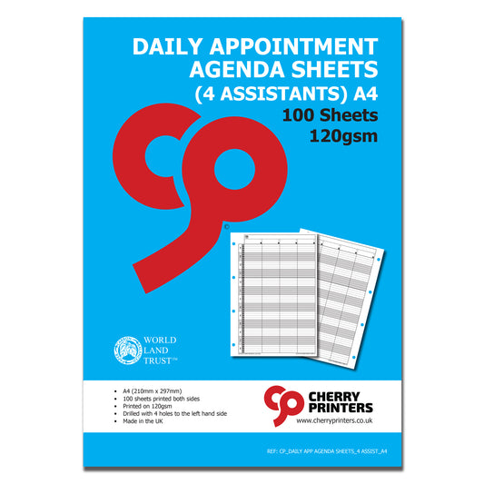 Daily Appointment Agenda Sheets | Undated | A4 |100 sheets | 200 page | 120gsm | 4 or 6 Columns
