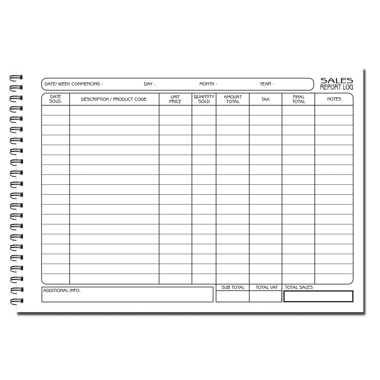 Designer Stock & Sales Report Journal | Stock Inventory | Sales Report Log | A5 wiro book | 50 pages printed to both sides on quality 120gsm