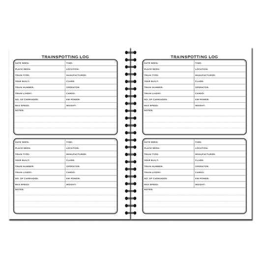 Train Spotting Log Book | A5 (148mm x 210mm) | 50 double sided pages on 120gsm | Split Wirobound