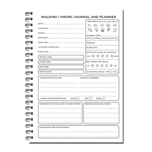 PERSONALISED Walking/Hiking Journal & Planner | A5 148mm x 210mm | 50 Double sided Pages | Split Wirobound