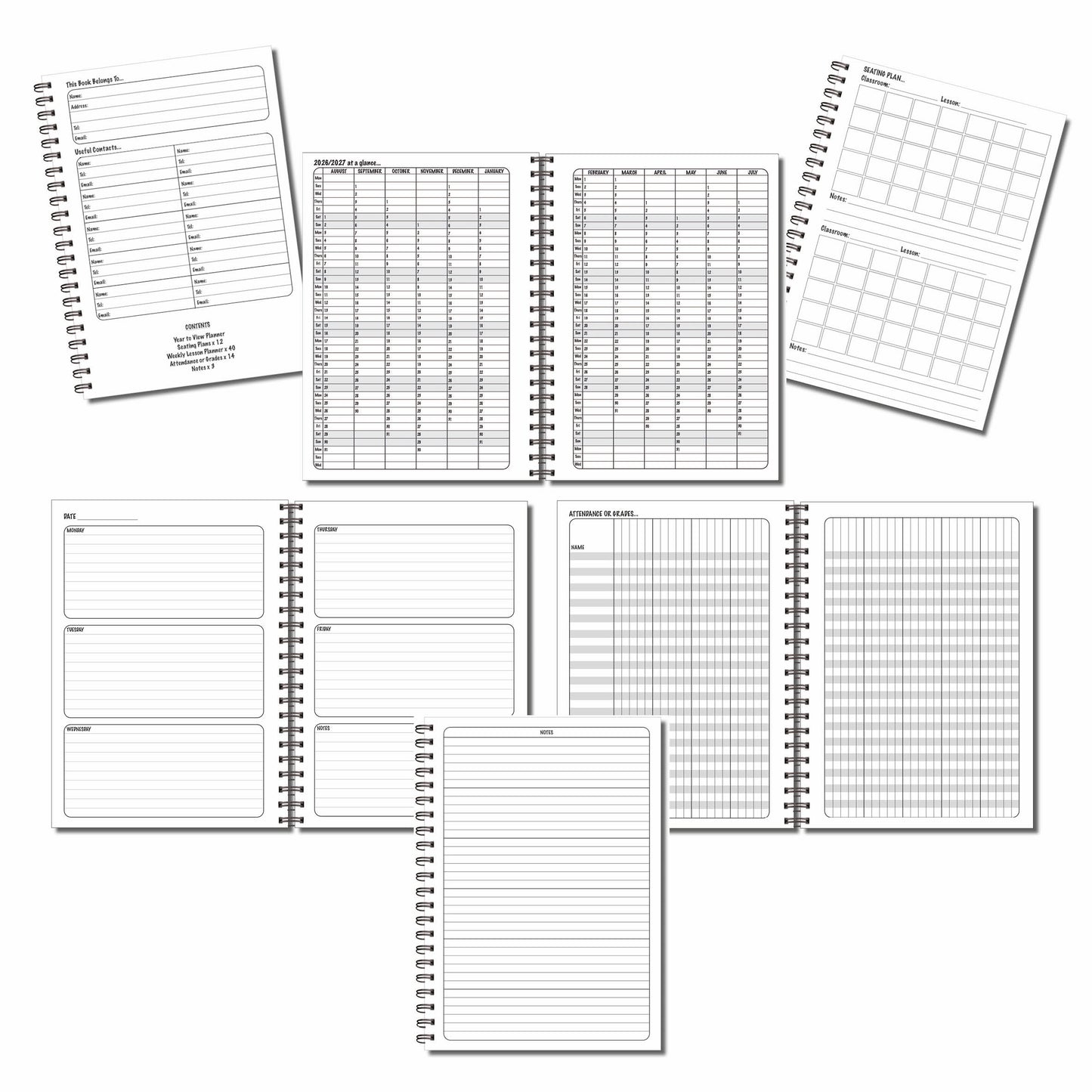 Teachers Planner 2026-2027 | Weekly Lesson Planner | 40 week to view undated pages | A5 | 60 double sided pages Wirobound
