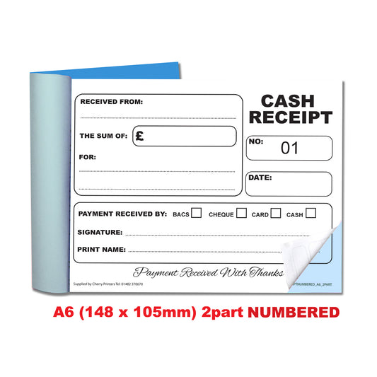 NCR Cash Receipt Numbered 1-50 Duplicate Book A6