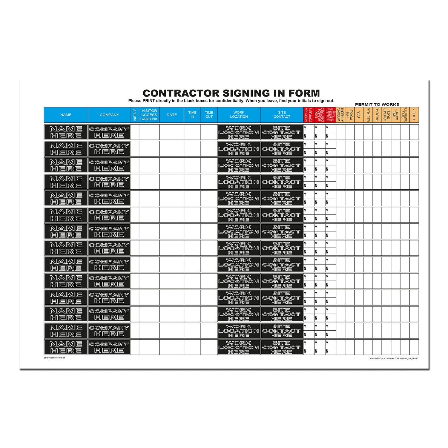 Contractor Sign In File NCR Confidential Contractors Sign in Duplicate Wiro Book A4 50 sets GD ...