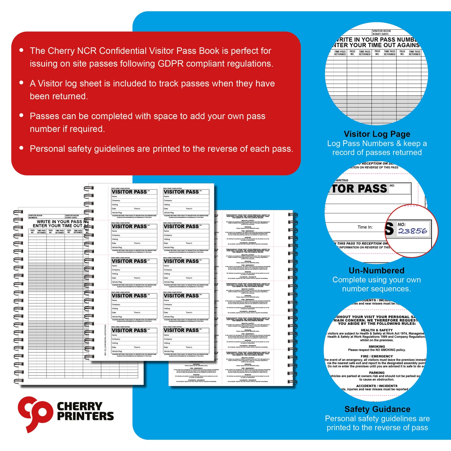 NCR Confidential Visitor Pass UN-NUMBERED 90mm x 60mm Duplicate Book 300 Passes GDPR (Copy)