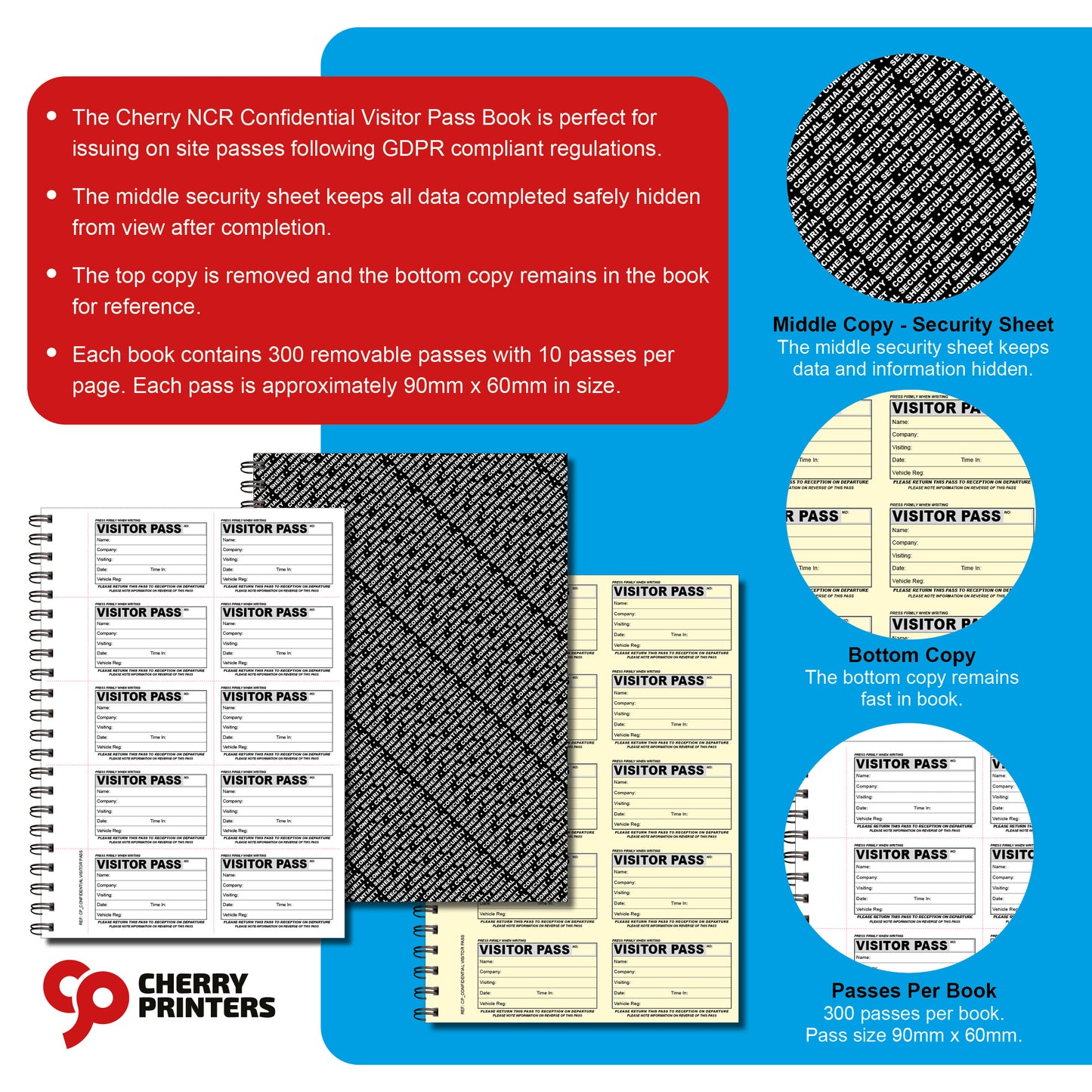 NCR Confidential Visitor Pass UN-NUMBERED 90mm x 60mm Duplicate Book 300 Passes GDPR (Copy)