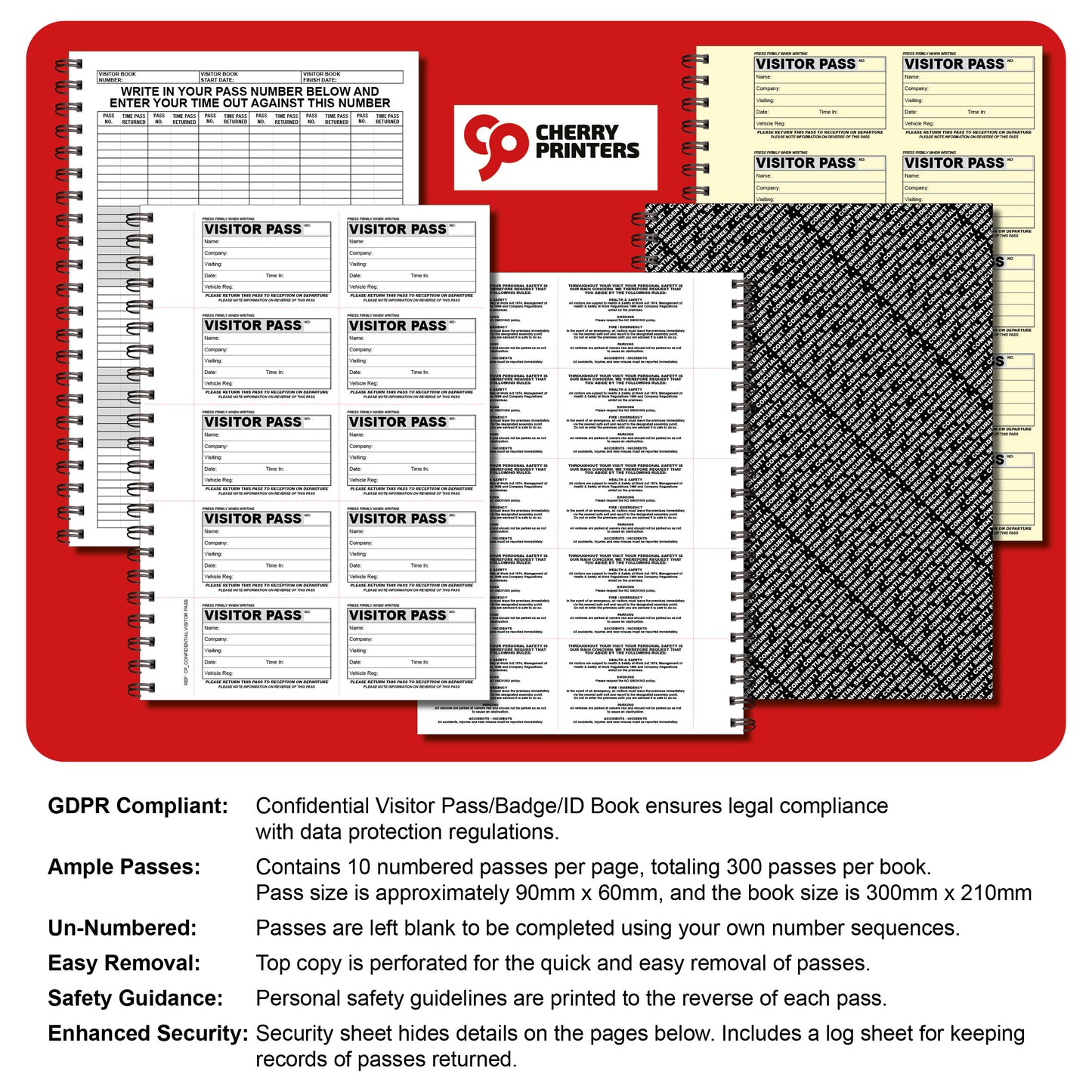 NCR Confidential Visitor Pass UN-NUMBERED 90mm x 60mm Duplicate Book 300 Passes GDPR (Copy)