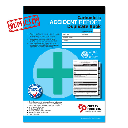 NCR GDPR Accident Report Duplicate Book A4