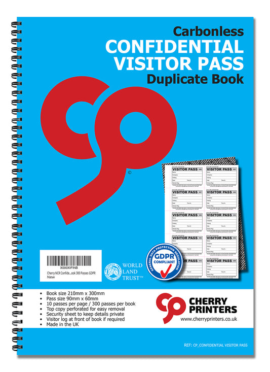 NCR Confidential Visitor Pass 90mm x 60mm Duplicate Book 300 Pässe GDPR