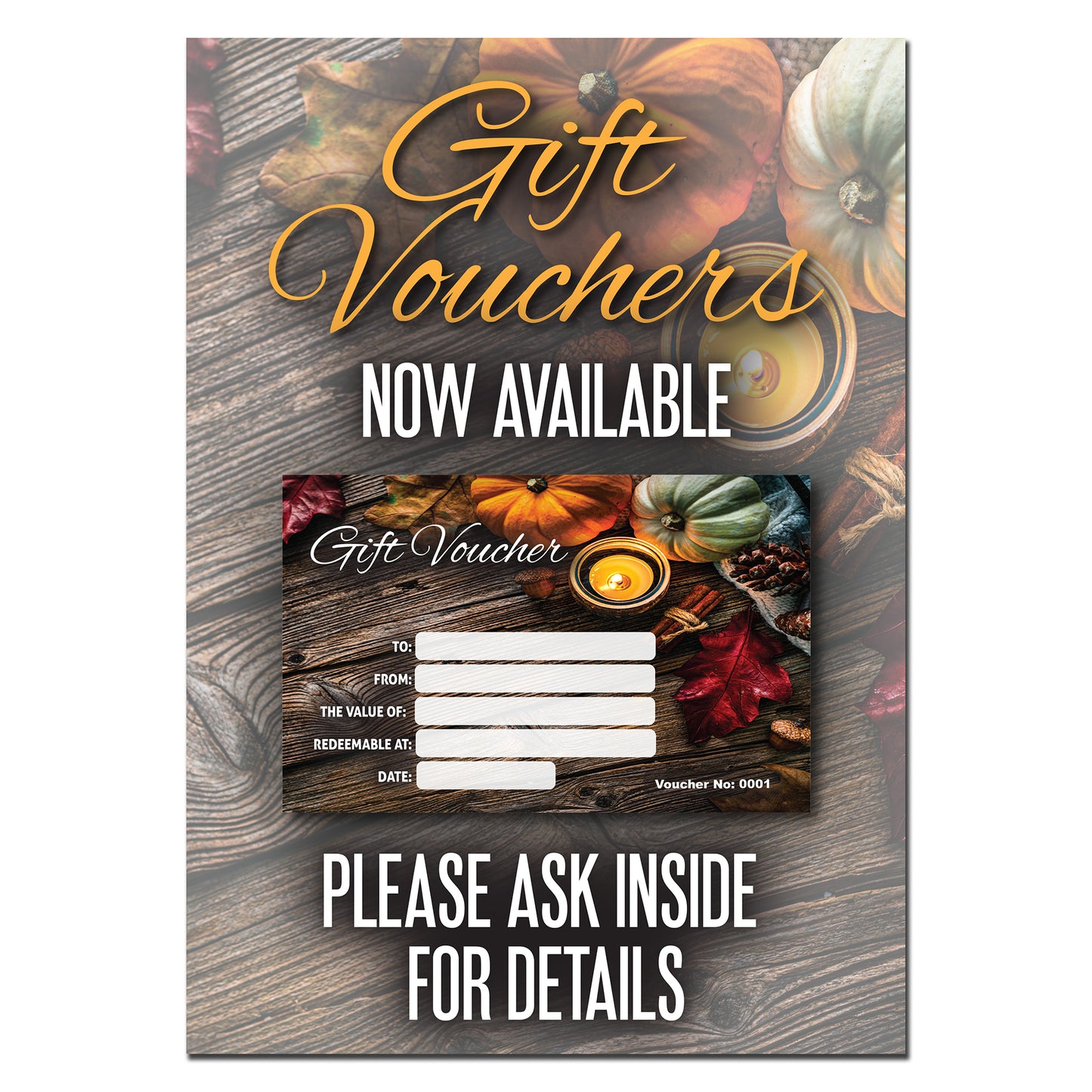 Autumn Gift Voucher Book 99mm x 210mm with FREE A4 POSTER