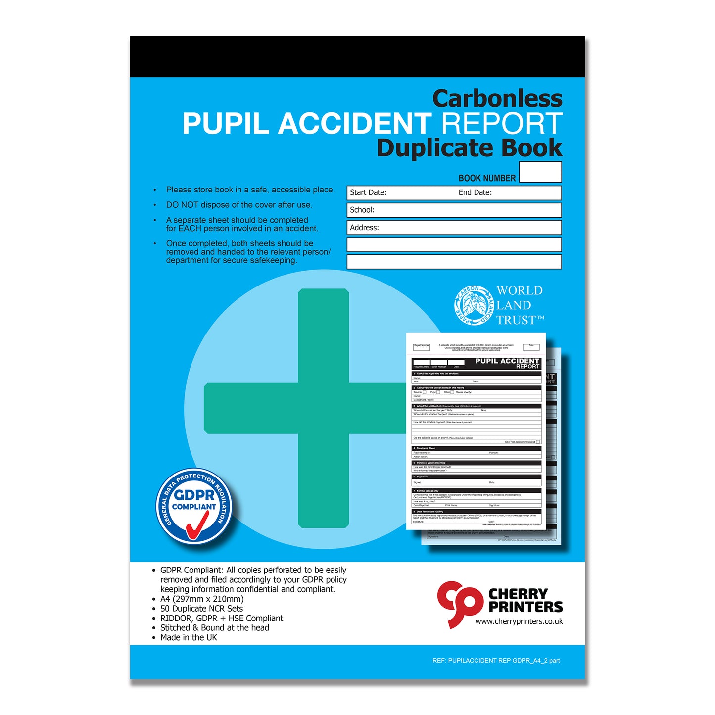 NCR GDPR Pupil Accident Report Duplicate Book A4