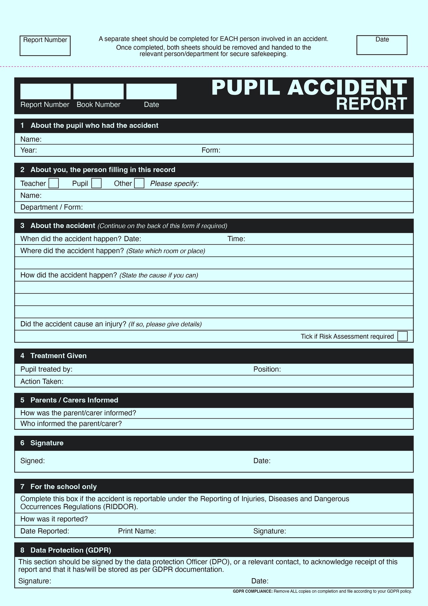 NCR GDPR Pupil Accident Report Duplicate Book A4