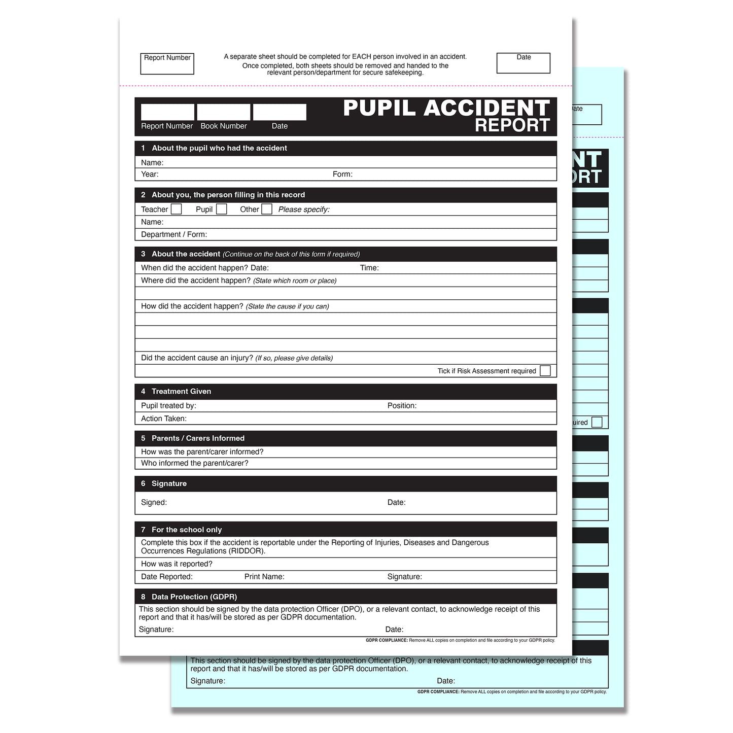 NCR GDPR Pupil Accident Report Duplicate Book A4