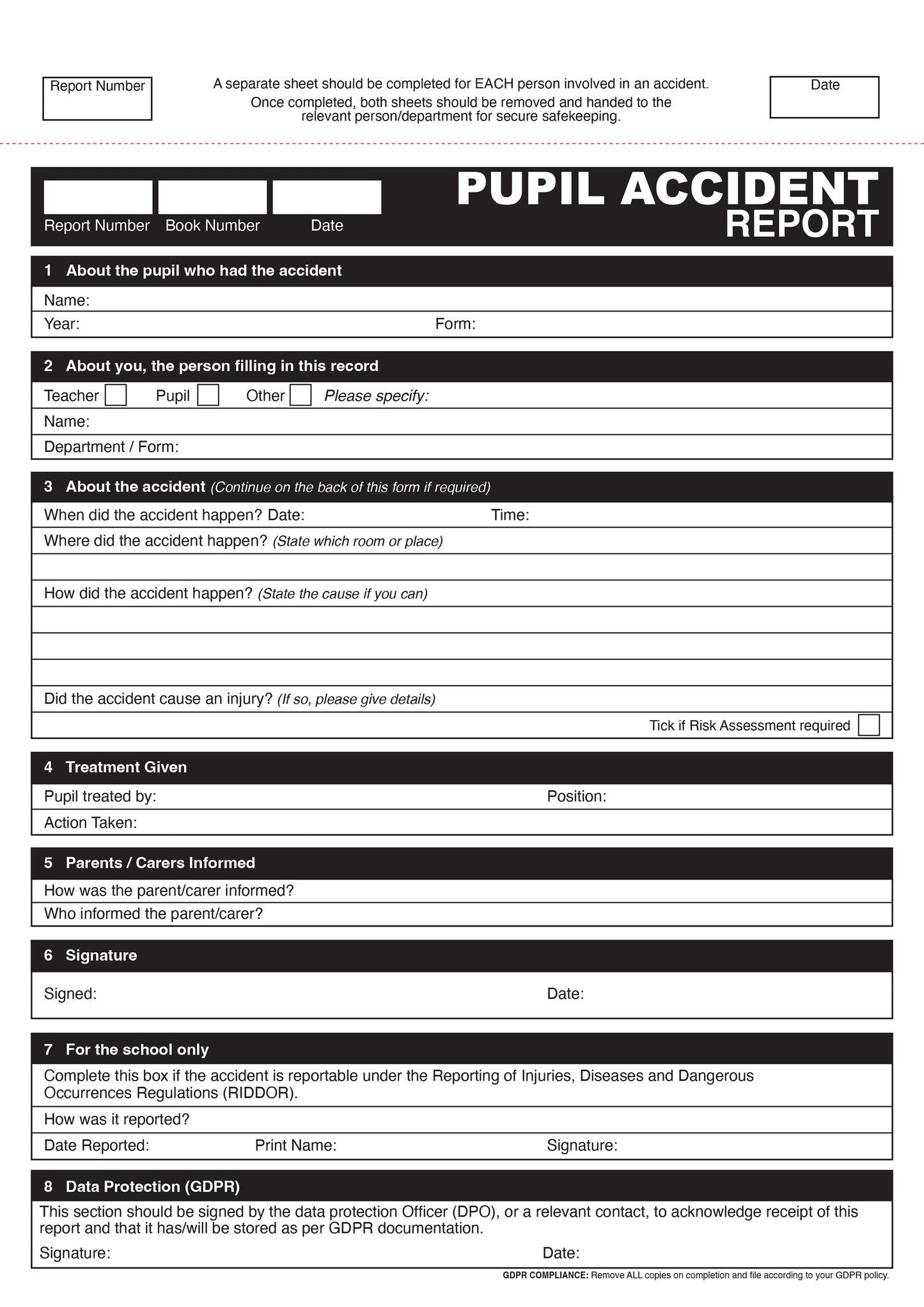 NCR GDPR Pupil Accident Report Duplicate Book A4