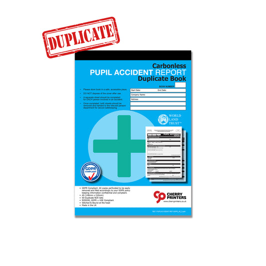 NCR GDPR Pupil Accident Report Duplicate Book A5