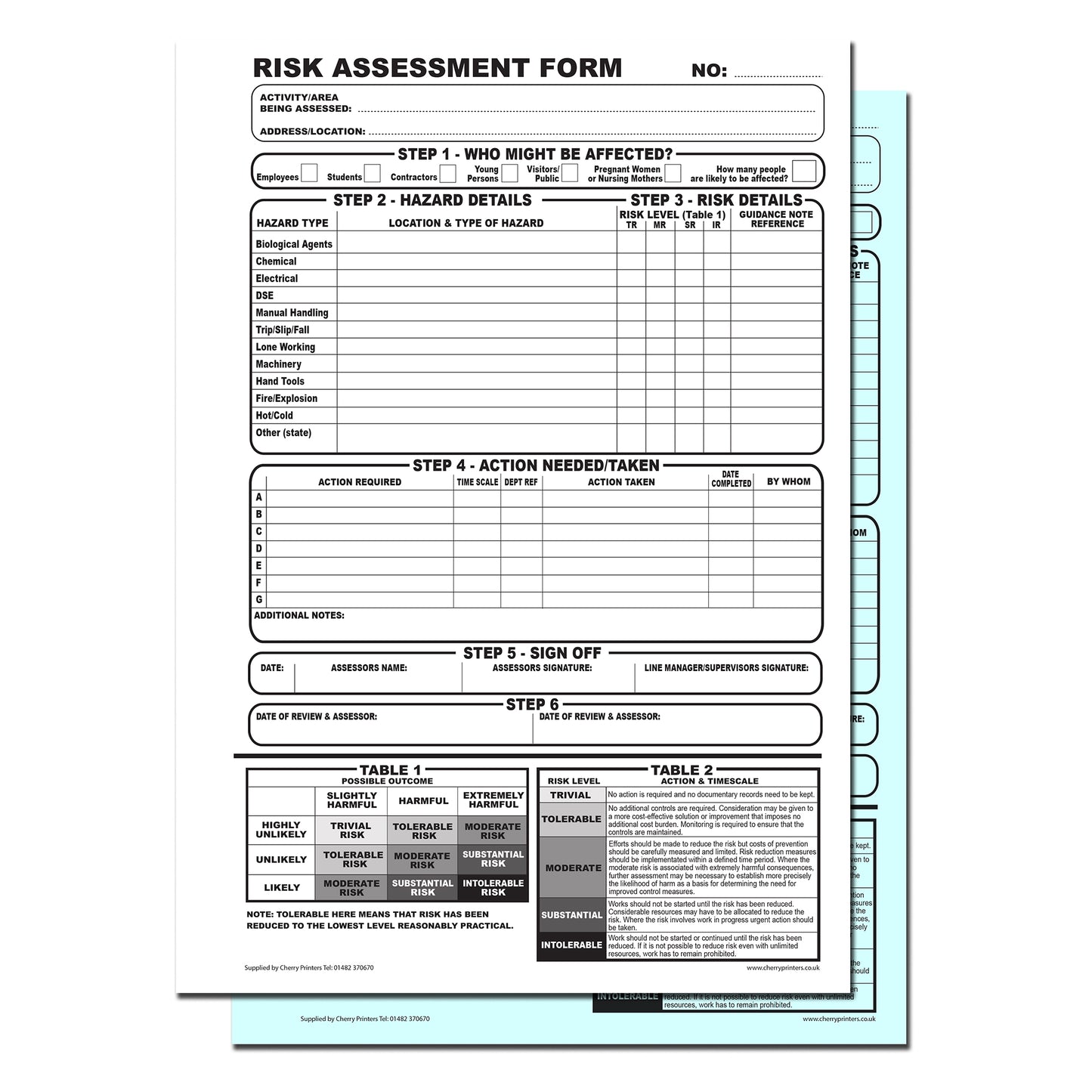NCR Risk Assessment Form Duplicate A4 Book