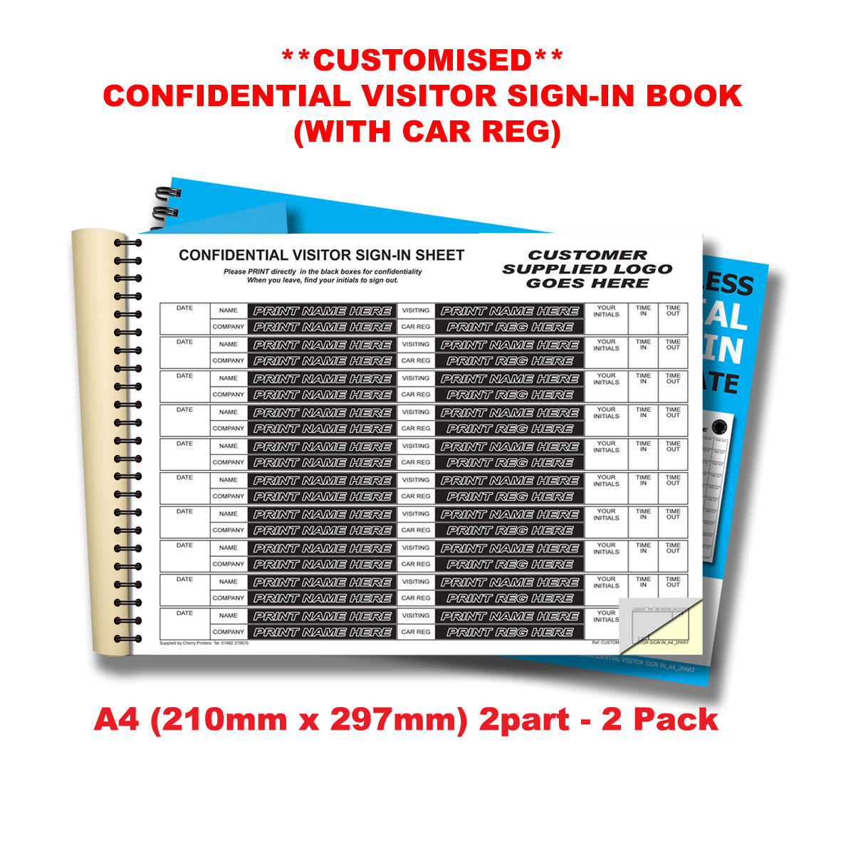 NCR *CUSTOM* Confidential Visitor Sign in With CAR REG Wiro Book A4 50 sets | 2 Book Pack