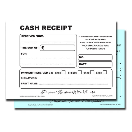 NCR *CUSTOM* Cash Receipt Duplicate Book A6 | 8 Book Pack