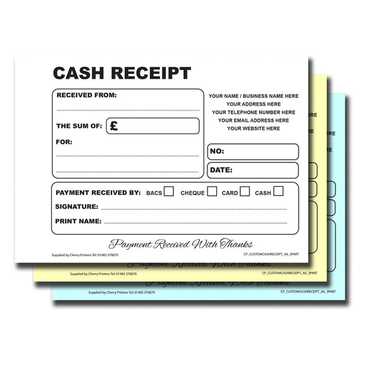 NCR *CUSTOM* Cash Receipt Triplicate Book A6 | 8 Book Pack
