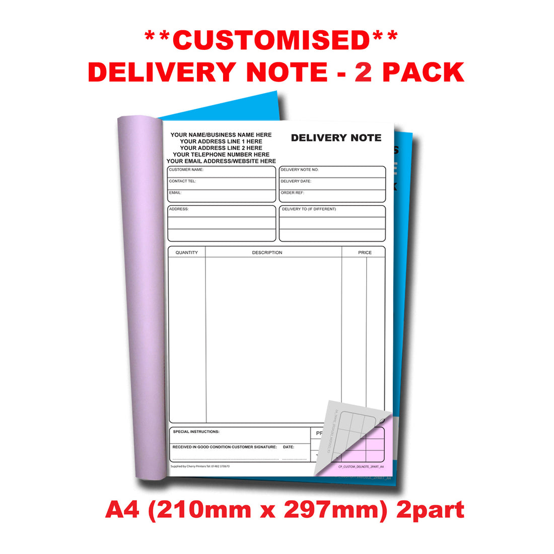 NCR *CUSTOM* Delivery Note Duplicate Book A4 | 2 Book Pack – Cherry ...