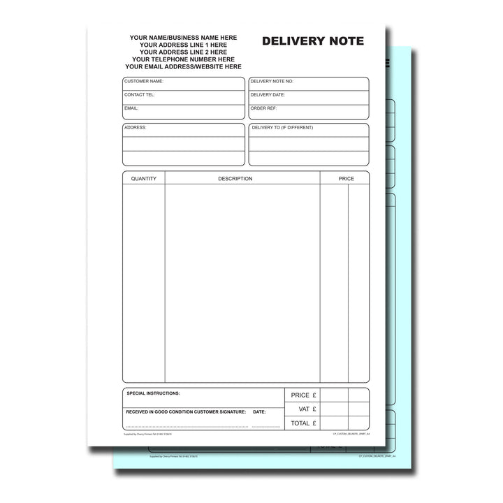 Custom Delivery Note – Cherry Printers UK