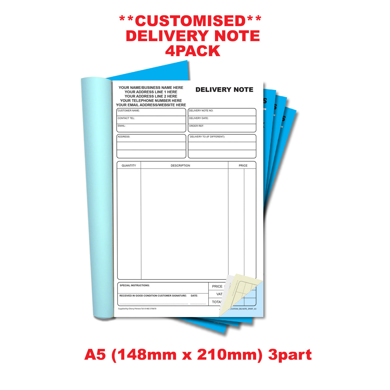 NCR *CUSTOM* Delivery Note Triplicate Book A5 | 4 Book Pack – Cherry ...