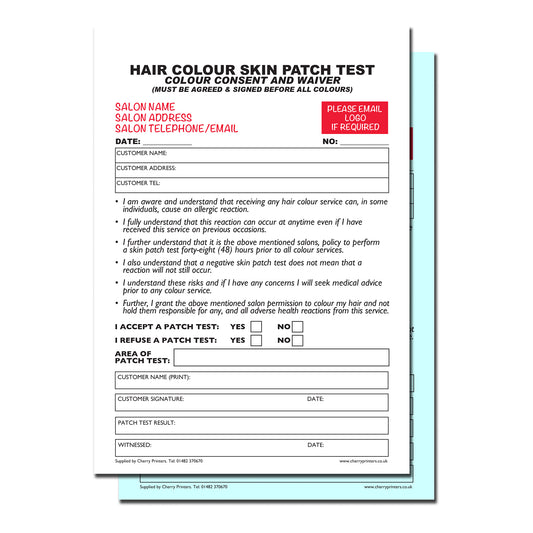 NCR *CUSTOM* Hair Colour Patch Test Duplicate Book A5 | 4 Book pack