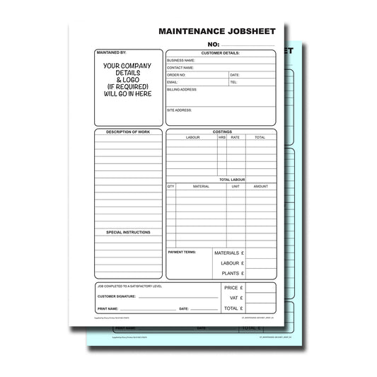 NCR *CUSTOM* Wartung Arbeitsblatt Duplikat Buch A4 Packs