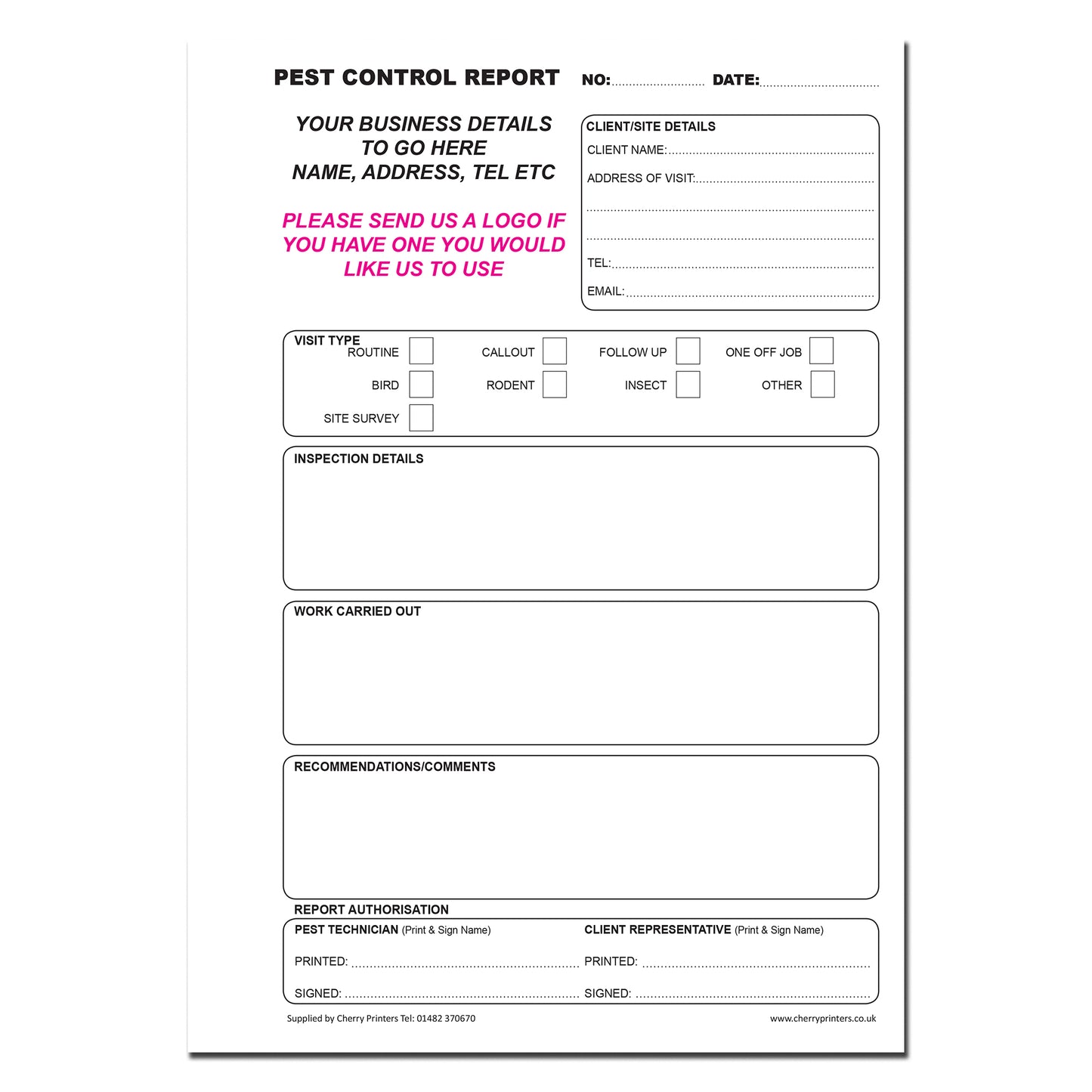 NCR *CUSTOM* Pest Control Report Duplicate Book A4 | 2 Book Pack