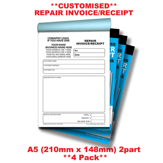 NCR *CUSTOM* Repair Invoice/Receipt Duplicate Book A5 | 4 Book Pack