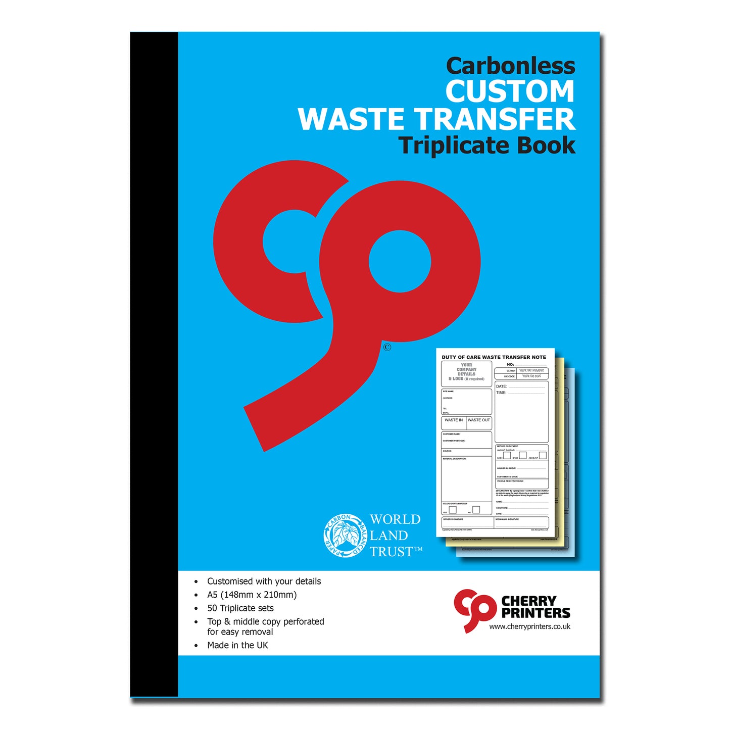 NCR *CUSTOM* Duty of Care Waste Transfer Note Triplicate Book A5 4 Book Pack