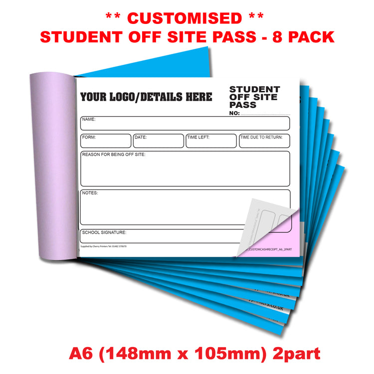 NCR *CUSTOM* Student Off Site Pass Book A6 | 8 Book Pack – Cherry ...