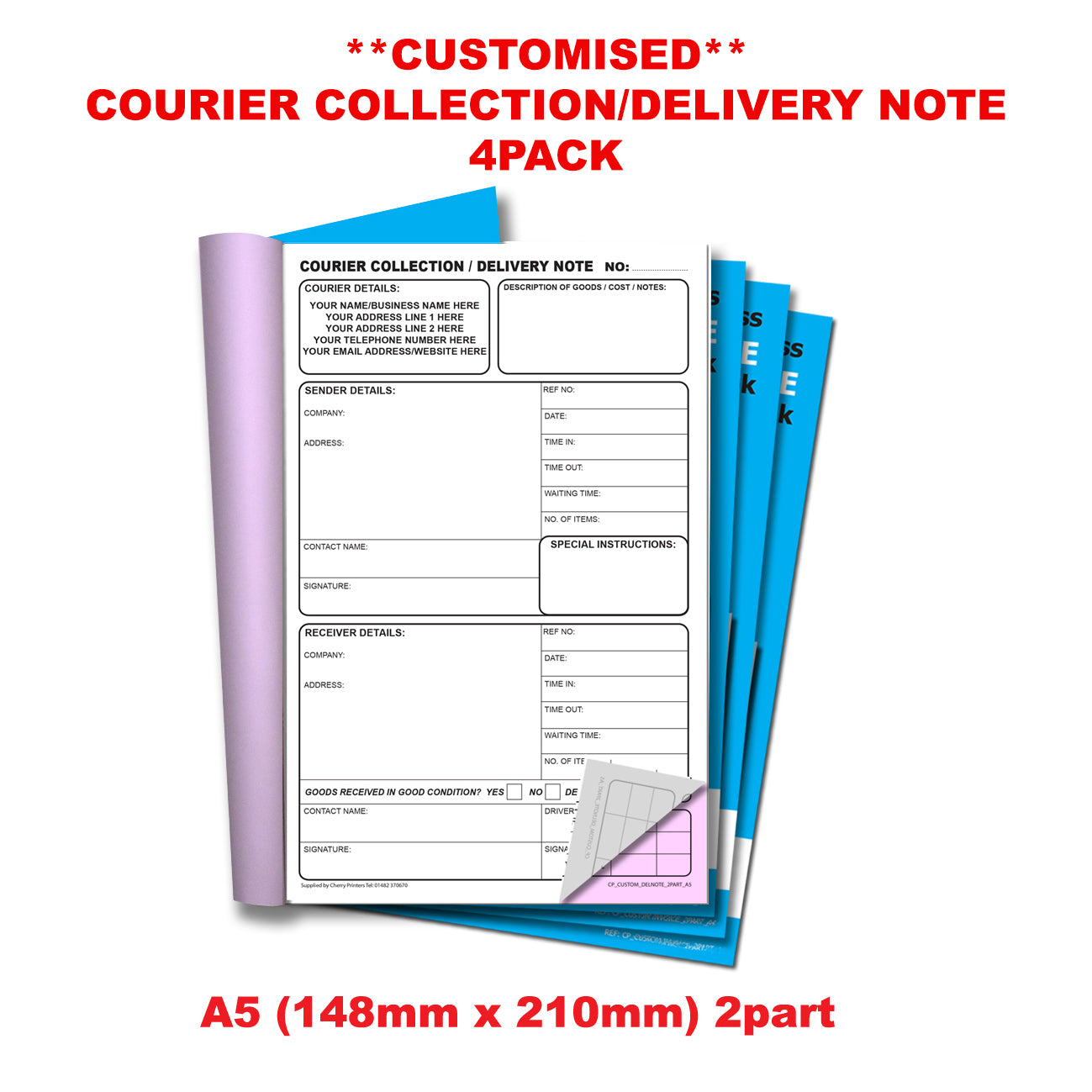 General Collection Note Packaging NCR *CUSTOM* Courier Collection/Delivery Note Duplicate Book A5 | 4 Bo ...