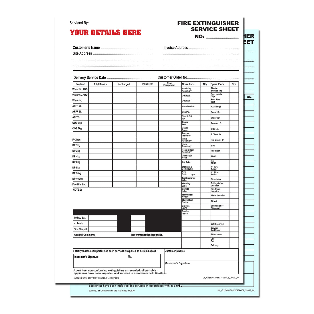 NCR *CUSTOM* FIRE EXTINGUISHER SERVICE Duplicate Book A4 | 2 Book Pack ...