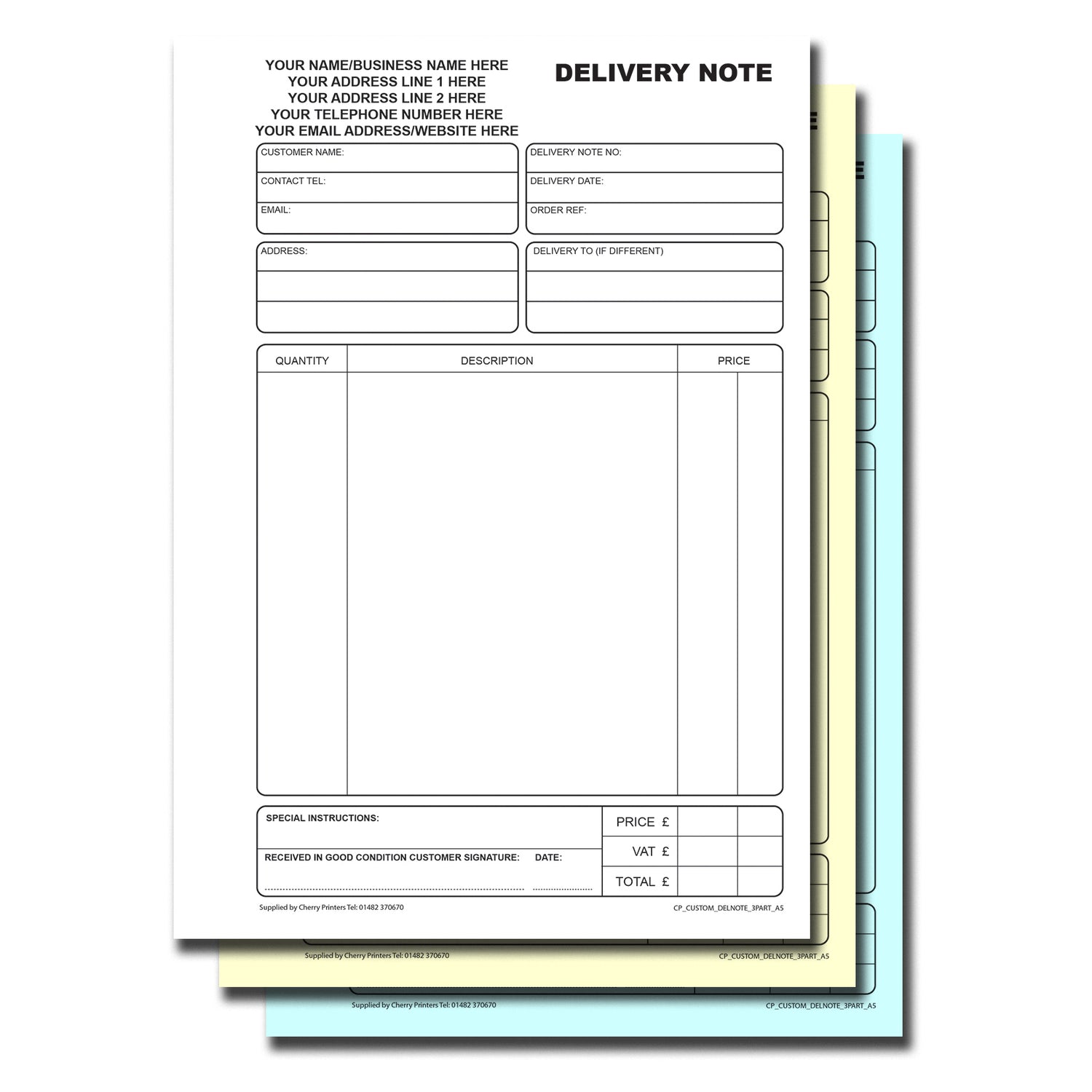 Printer For Despatch Notes Custom NCR Delivery Note Triplicate Book A5 | 4 Pack — Cherry Printers UK