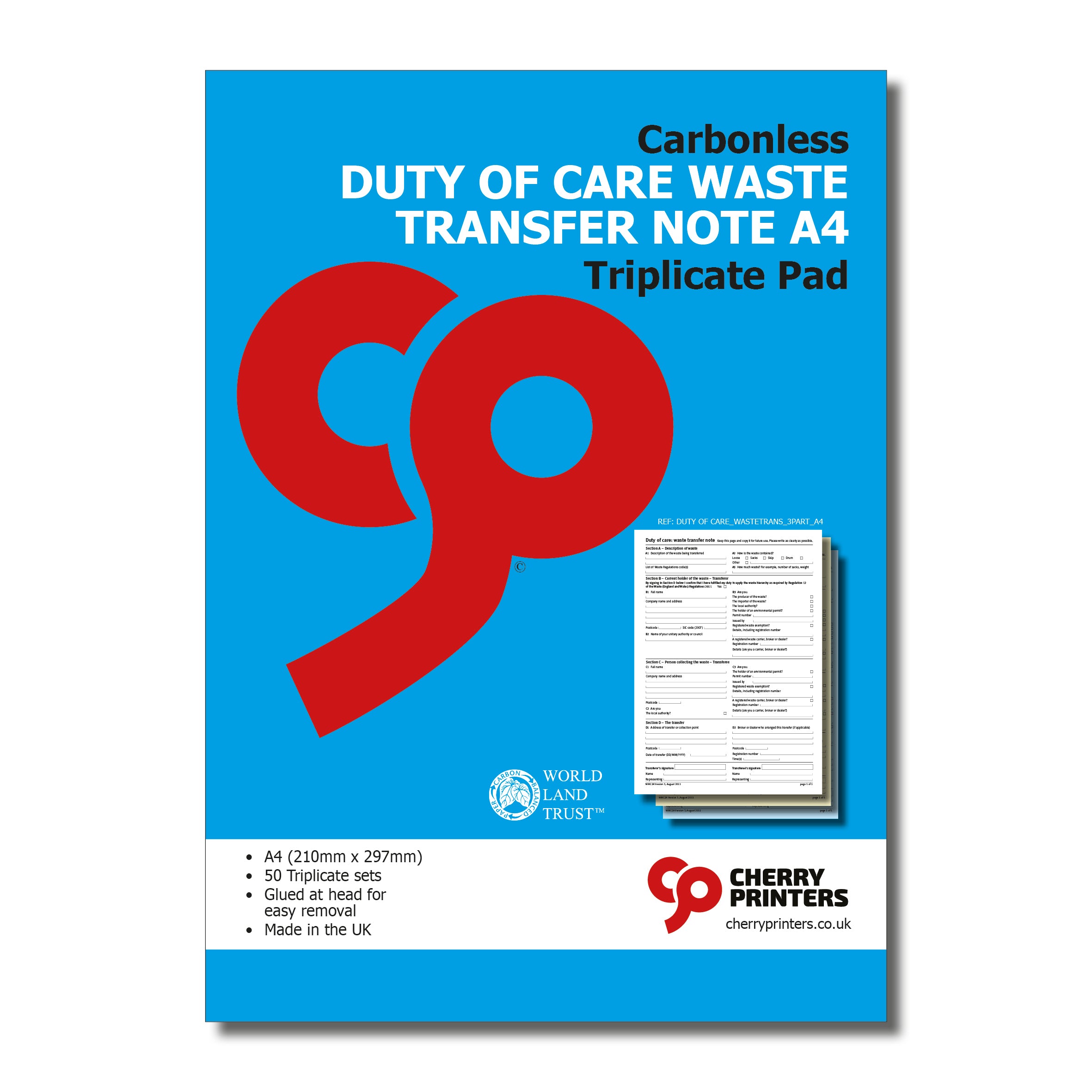 NCR Duty of Care Waste Transfer Pad A4 Triplicate – Cherry Printers UK